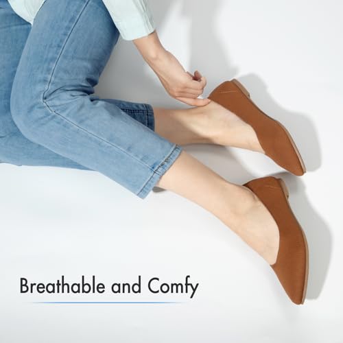 ATHMILE Pointed Toe Flats for Women Dressy Brown Work Shoes Business Casul Knit Ballet Flats Slip on Office Ladies Comforttable Dress2