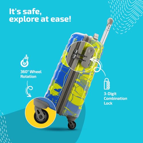 Image of Skybags Cabin Trooper Abs Hardshell Luggage (55 Cm) | Printed Luggage Inline Trolley Bag with 4 Wheels and Resetable Combination Lock | Unisex, Blue & Yellow, Small