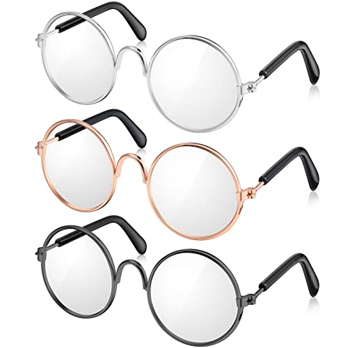 3 Pairs Doll Glasses Metal Wire Rim Clear Lens Eyewear Fabric Doll Dress Up Eyeglasses Mini Dolls Costume Accessories for 8 Inch Doll and Other Item Plush(3.74 Inch, Fits for 18 Inch Doll and Dog)