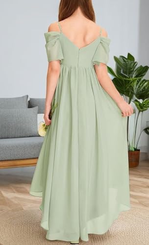 POMUYOO Cold Shoulder Junior Bridesmaid Dress for Wedding High Low Chiffon Teen Girls Party Pageant Gowns YG3403