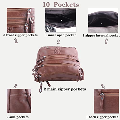 Image of ELDA 10 Pockets Crossbody Purse for Women Medium Pocketbooks Ladies Soft PU Leather Shoulder Bag Ladies Top Handle Satchel