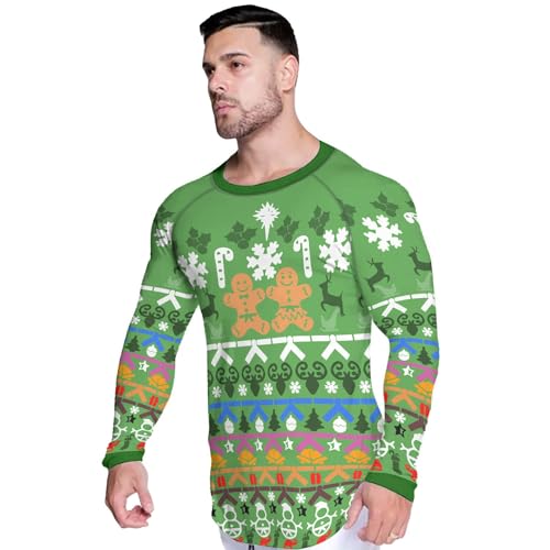Compression Shirt 4-Way Stretch Construction, Jiu Jitsu Rash Guard Men Long Sleeve Design Christmas4