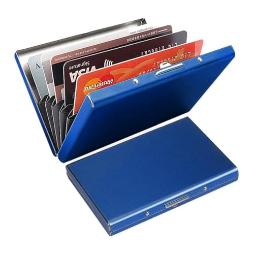 KEQAR Tarjetero Metálico con Bloqueo RFID, Porta Tarjetas para Hombre y Mujer, Tarjetero con 10 Compartimentos, Protección RFID y NFC, Elegante Porta Tarjetas de Visita (Azul)