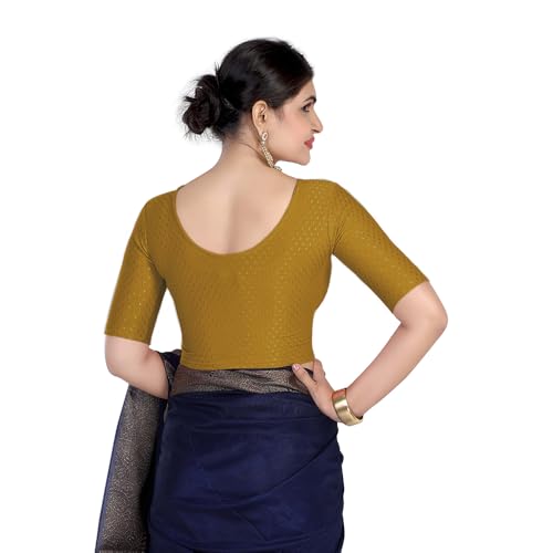 Image of FINESTFIT Round Neck Stretchable Elbow Sleeve Readymade Saree Blouse for Women, 100% Cotton Dobby Fabric