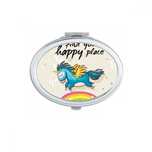 Miroir de maquillage ovale compact Licornes anti-rayures pour sac à main