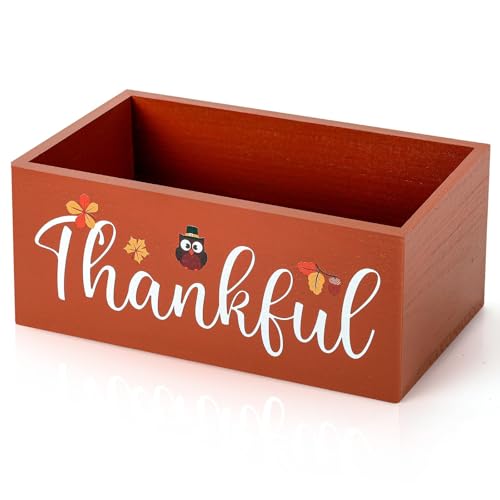 Wooden Thanksgiving Candy Bowl Fall Candy Dish Thankful Large Thanksgiving Candy Dish Holders Wood Serving Bowl Tableware for Fall Thanksgiving Parties Decorations Harvest Holiday Decor (Thankful)