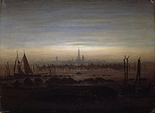 Impression d'art Greifswald au clair de lune de Friedrich sur toile premium tendue 60x90cm