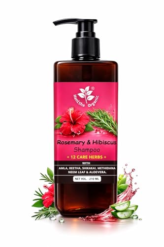 Image of Hibiscus & Rosemary Shampoo with Amla, Reetha, Shikakai, Methi, Flaxseed & Soya Water | Sulfate, SLS & Paraben Free | Hair Growth, Hair Fall Control, Men & Women Shampoo - 210ml (Pack of 1)