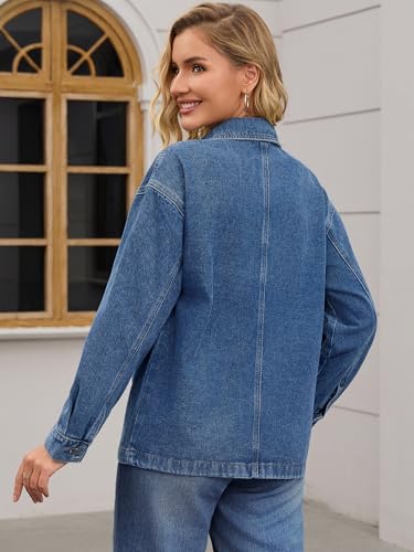 Womens Denim Jacket Casual Long Sleeve Patch Pocket Boyfriend Oversized Jean Jackets4