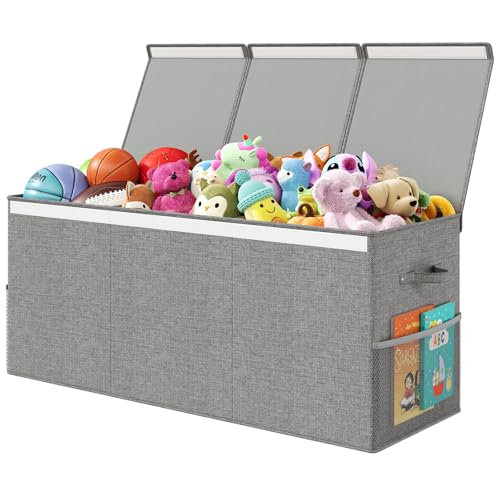 Image of Fineonly Extra Large Toy Box Chest with Lid, Kids Toy Storage Organizer for Boys Girls, Big Toy Bin Basket Extra Large Toy Storage Box for Living Room Playroom Nursery (40" x14" x16")