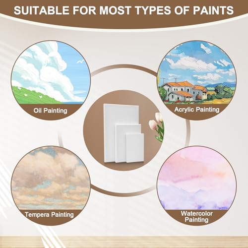 Kigniote Leinwand Set, 6 Stück Leinwand zum Bemalen 30x20,20x15,15x10 cm Keilrahmen Weiß Malen Canvas Künstlertafelbilder für Ölgemälde Acryl Leinwandpaneele für Bastler und Künstler