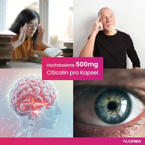 Citicolin CDP Cholin 500mg, 60 Kapseln, hohe Bioverfügbarkeit, keine Zusatzstoffe, volle 500 mg Citicoline/CDP-Cholin pro Kapsel von nuoneo