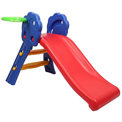 Tobogán Infantil Plegable con Canasta de Baloncesto, tobogán de jardín con reposabrazos,tobogán de pie con Esquinas Redondeadas para Interior y Exterior,Antideslizante de hasta50 kg,59 x 106 x 77 cm Cover