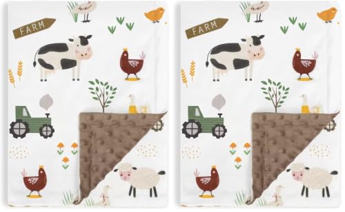 Image of HOMRITAR Baby Blanket for Boys Soft Lightweight Minky Blanket with Double Layer Dotted Backing for Infant Toddler Nursery Crib with Cute Farm Animals Design 30 x 40 Inch (Pack of 2)