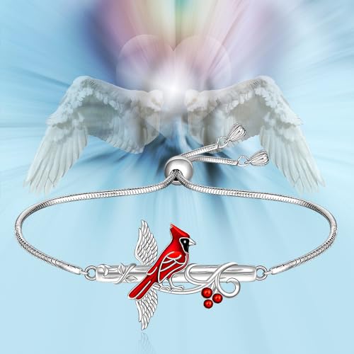 Fenthring Red Cardinal Bracelet for Women Cross Angel Wing Memorial Cardinal Appear When Angels Are Near Bracelets Bird Gifts for Loss of Loved Sympathy Jewelry4