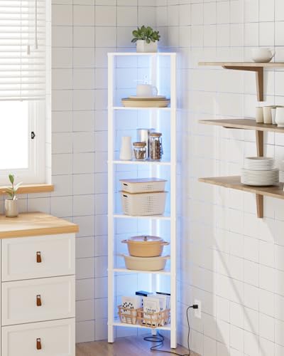 Apetaccat Estantería esquinera de 6 Niveles con iluminación LED, estantería de pie Triangular, estantería de exhibición Que Ahorra Espacio para salón, Dormitorio, Cocina y baño, 37 × 27 × 150 cm