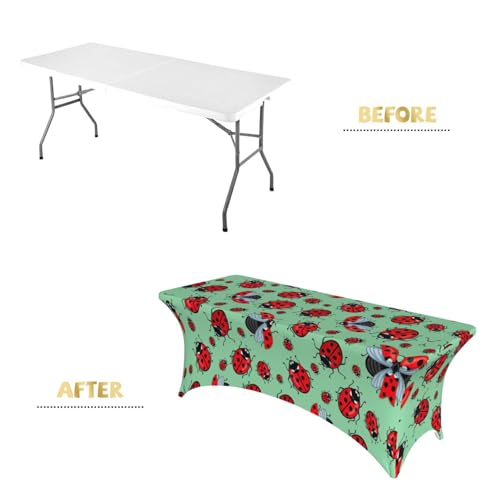 Housse de table extensible rectangulaire 1,8m à motif coccinelles