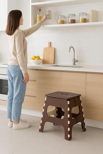 Image of 18 Inch Folding Step Stool,Super Strong Foldable Stool for Adults & Kids, Portable Plastic Step Stool, Non Slip Folding Stools for Kitchen, Bathroom, Bedroom, Office