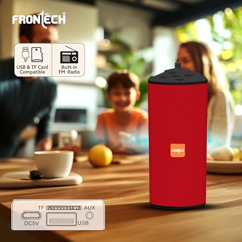 Image of FRONTECH Multimedia Speaker with FM Radio /USB /TF /and Aux Support 3 W Bluetooth Speaker / 800 mAh Battery, 1 Year Warranty (Red- SW-0182)