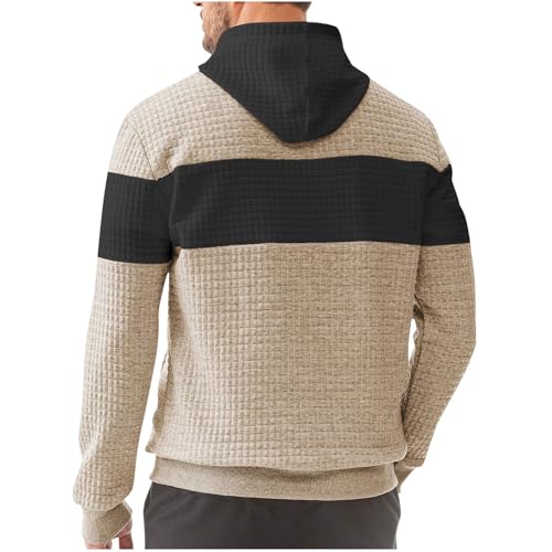 Ymosrh Men's Hoodies, Color Block Long Sleeve Casual Plaid Jacquard Pullover Hooded Sweatshirts with Pocket, M-3XL3