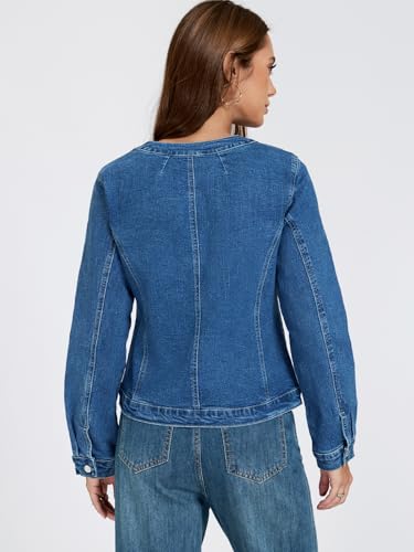 LifeShe Cropped Denim Jacket for Women Stretch Collarless Jean Jackets Slim Fall Crop Shacket Tendy3