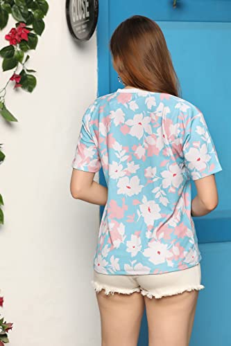 Image of Leriya Fashion Women Floral Print Top with Half Sleeves for Office Wear, Casual Wear Western Top Short Sleeve Pajama Sleep Nightshirt Scoopneck Casual Loungewear Top