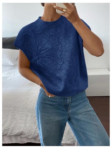Image of SOLY HUX Women's Short Sleeve Sweater 3D Floral Sweaters Pullover Tank Tops Knit Vest Trendy Fashion Clothing