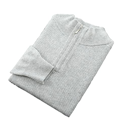 Pull homme col demi-ouvert fermeture éclair tricot chaud hiver gris XXL