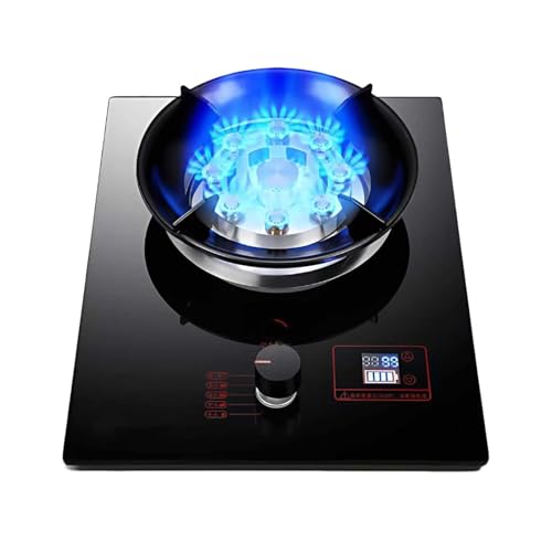 BZJPRFC Placa De Gas De 1 Quemador, Encimera De Acero Inoxidable, 5,2 KW, 9 Cavidades, Temporizador De Alta Potencia, Cristal Templado Negro, con Protección contra Apagado De Llama(LPG)