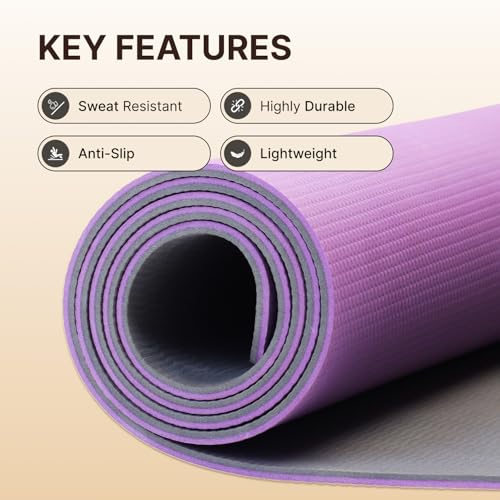 Image of CULT EVA Yoga Mat 6mm with Carry Strap - Dual Color Lavender, Anti-Slip, Lightweight & Durable Exercise Mat for Yoga, Pilates, Meditation, Gym & Home Workouts