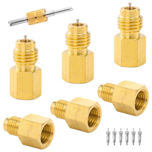 Image of 6PC R134A Refrigerant Tank Adapter, R134A to R22 Adapters, 1 /2'' to 1 /4'' Flare R134A Vacuum Pump Adapter Fitting for Refrigeration Charging - 6PC