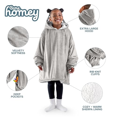 Image of Bare Home Wearable Blanket Hoodie - Soft Plush Sherpa - Warm and Cozy - Oversized Wearable Blanket