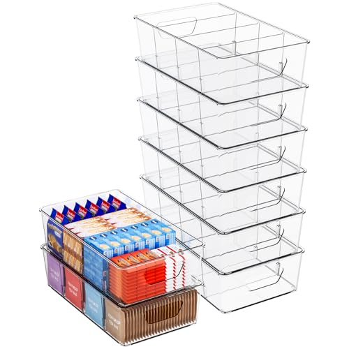 Image of Stackable 8 Pack Snack Organizer for Pantry Shelf,Clear Pantry Organizers and Storage Bins for Fridge,Office,Cupboard,Plastic Pantry Snack Organizer For Breast Milk,Tea Bag,Food Storage Containers