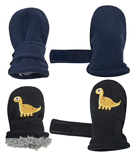 Image of N'Ice Caps Little Kids and Baby Easy-On Sherpa Lined Fleece Mittens - 2 Pair Pack