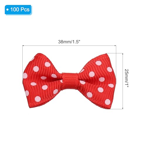 PATIKIL 1,5 Mini-Schleifen für Bastelarbeiten, 100 Stück Grosgrain-Band Mini-Schleifen Krawatten-Druck kleine Schleifen für DIY-Nähen Haarspangen Scrapbooking Geschenkdekoration, Rot
