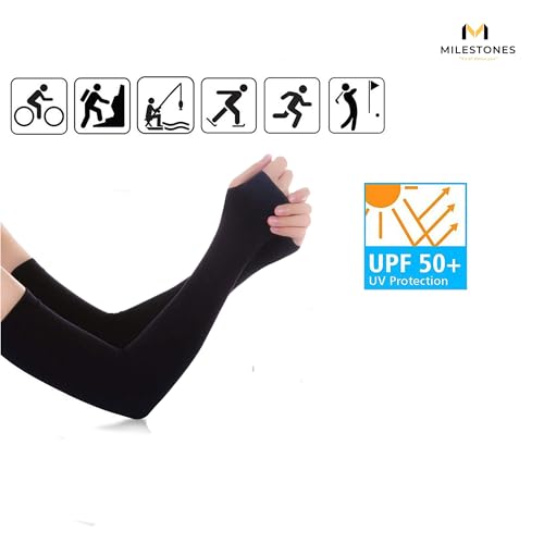 Image of MILESTONES. /Arm Sleeves for Men & Women UV Protection Hand Sleeves /Sun Protection Sleeves for Men & Women for Running, Hand Cover Arm Sleeves for Bike Riding Free Size