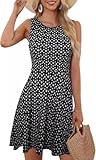 YUTILA Damen Sommerkleid – Ärmelloses Kleid mit Blumenmuster, Rundhals Leichtes Strandkleid Freizeitkleider, Perfekt für Freizeit und Urlaub