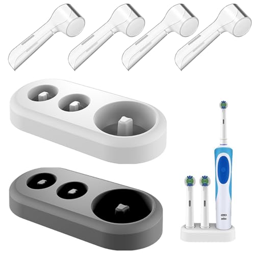 Xiciki 2Pcs Support de Brosse à Dents électrique, Base de Rechange Compatible avec Brosse à Dents Oral B et 4 Housse de Brosse à Dents, Organisateur de Brosse à Dents pour Rangement de Salle de Bain