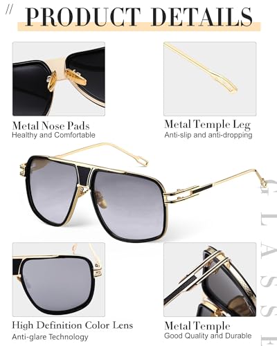 Image of Frienda 3 Pairs Retro Sunglasses for Men Oversized Men Shades Glasses Fashion Alloy Metal Gold Frame Polarized Sun Glasses