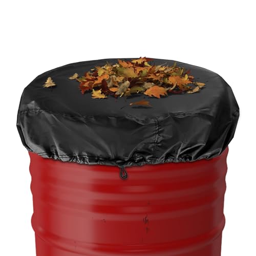 Cubierta impermeable para barril de lluvia, tapa de tambor ajustable con cordón para tambores de 55 galones, botes de basura, barriles de jardín, protección duradera de almacenamiento al aire libre