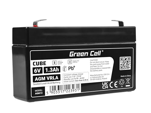 Green Cell Batería AGM VRLA 6V 1.3Ah - Batería sellada sin Mantenimiento para Sistemas de Alarma, UPS y Dispositivos electrónicos - Alta Durabilidad y Rendimiento confiable