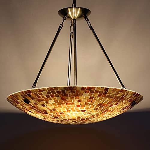Artzone Tiffany Inverted Pendant Light Fixtures W24 Inch Mosaic Seashell Stained Glass Hanging Lamp for Dining Room Foyer