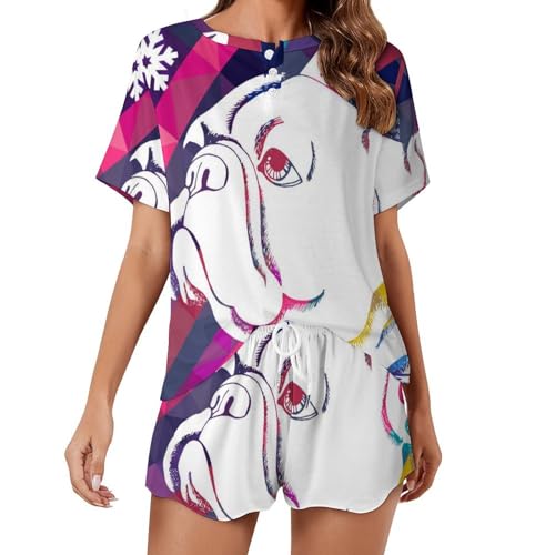 Pyjama chien nœud papillon pour femme ensemble d'été short et manches courtes