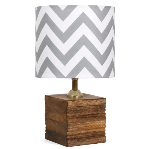 Image of tu casa Wooden Table Lamp Maze Print Fabric Shade for Home, Bedroom, Lounge