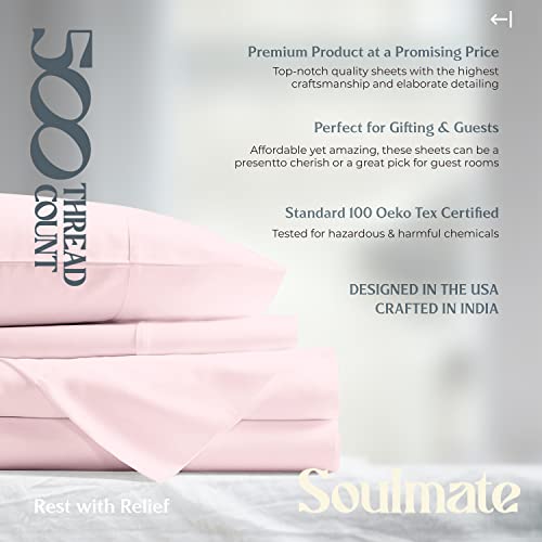 100% Cotton Twin Size Sheet Set, 3-Piece Long-Staple Combed Cotton Best Sheets On Amazon - Fitted & Flat Sheet, 1 Pillowcase - Soft, Cool, Breathable Sateen Weave Bedsheets For Kids & Adults (Blush) #TOP7