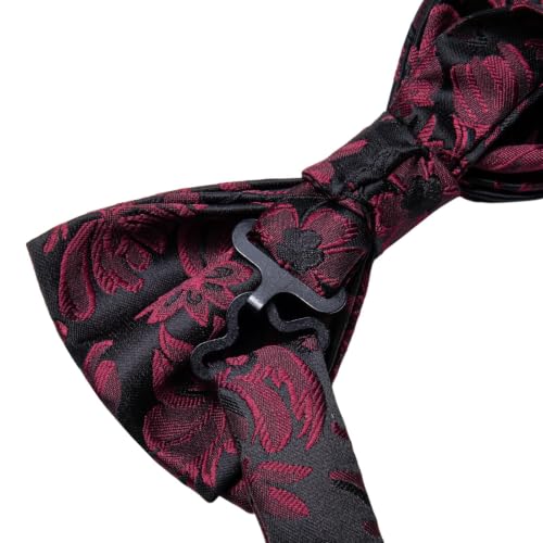 Image of Dubulle Mens Paisley Striped Bowtie Set Pre-tied Bowtie for Men and Pocket Square Set Wedding Business