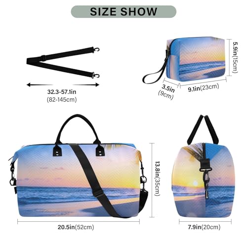 susiyo Sunset Tropical Beach Expandable Travel Duffle Bag, Large Weekender Overnight Bags and Adjustable Strap, Carry On Shoulder Tote Bag, Gym Duffel Bag with Toiletry Bags for Hospital3