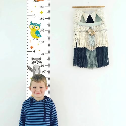 DOOLMIN Baby Height Growth Chart, Canvas Height Measuring Chart for Kids Child Toddler Boys Girls, 79\" x 7.9\" Hangable and Removable Waterproof Wood Ruler for Wall Room Nursery Décor (White Fox)