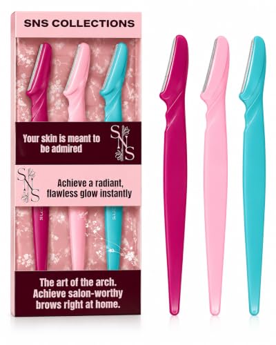 Dermaplane Razor for Women, Face Razor &amp; Eyebrow Trimmer, Facial Hair Remover, Peach Fuzz Remover, Exfoliating Facial Razor with Protective Cover, Safe Precision Blade, Pack of 3