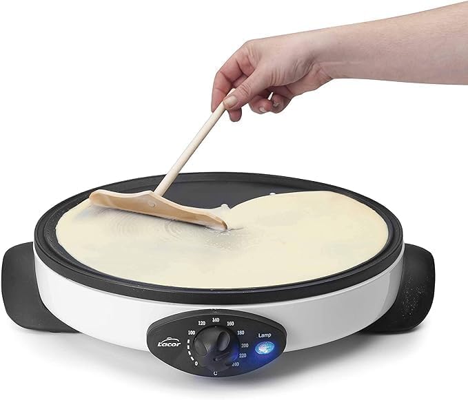 Suinga Crepera Electrica Reversible 1000W blanco | Maquina hacer Crepes Pancakes y Tortitas Antiadherente 30 cm | Termostato ajustable